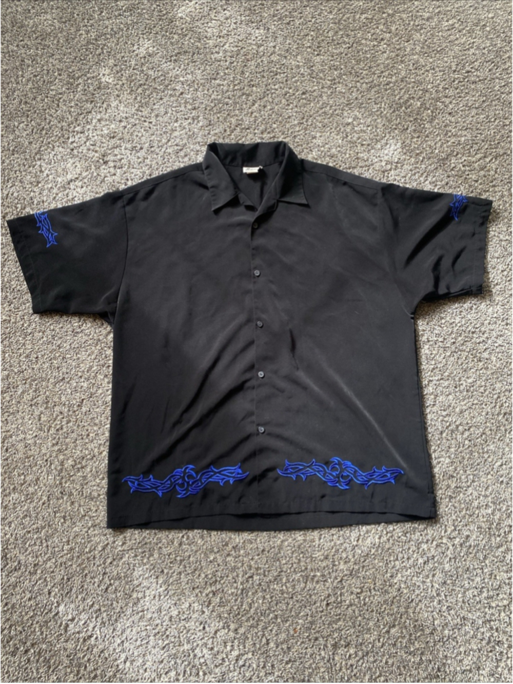 Saga Mens Button Up 2x Oversized Relax Blue Tribal Embroidered Made USA